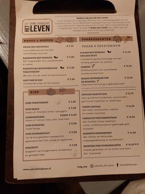 Menukaart at Eetcafé het Leven in Leeuwarden