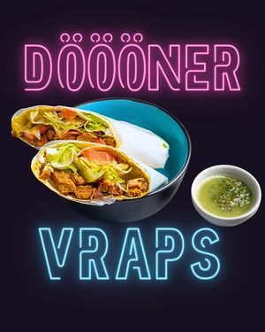 Choose, freed & vraped: 🐔LuckyFreedChikken or SoyaSaurusTex 🦕 + housemade sauces+krauts in your fav DööönerVraps 🌯✨ at tschüüüsch - Vriends & Cosy Comfort Food in Berlin