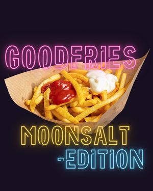 Maybe best Fries in town! GoodFries 🍟 with our housemade Moonsalt 🌘✨ + MayoVegano/Ketchup at tschüüüsch - Vriends & Cosy Comfort Food in Berlin