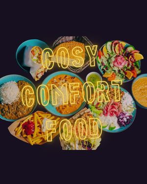 2026 plantpowered menu with GoodFries, ViZatziki, Döööner-Vraps-Vladenbrot-Bowls, CosyCurrys (spinach-mango-korma), SaladStorysDeluxe, Mini-CloudDesserts & much more!  at tschüüüsch - Vriends & Cosy Comfort Food in Berlin