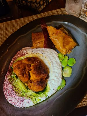 vegan tamal with edamame, cauliflower and hummus at Alma in Cartagena