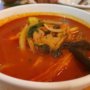 soft tofu spicy noodle soup at ALT.a - Dosan in Seoul