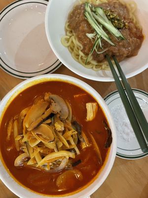 Two noodle dishes  at ALT.a - Dosan in Seoul