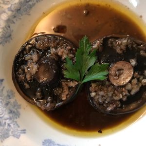 Vegan starter of roasted mushrooms and brown grain bread at Oakwood in Inverness