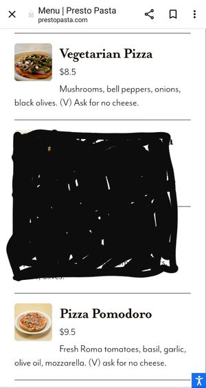 The pizza pomodoro no cheese is like bruschetta with so much tomatoes and garlic. It was the favorite for me! at Presto Pasta in Camarillo