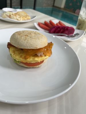 Vegan breakfast burger  at Cabana Urbana in Phnom Penh