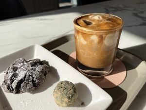 Peanut crunch latte - almond milk; chocolate cookie  at MEPLACE - 미플레이스 in Seoul