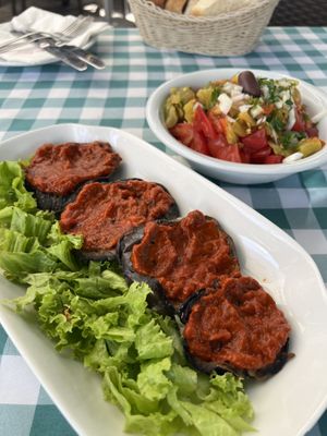 Ohrid style eggplant and Macedonian salad   at Belvedere in Ohrid