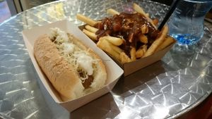 Vegan Brat and Vegan Poutine at 5 Dogs in Fortitude Valley