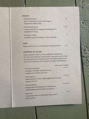 Menu at Bij de Roos in Delft