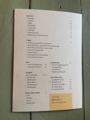 Menu at Bij de Roos in Delft