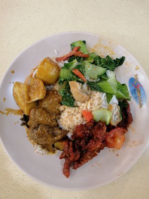 Rice with vegetarian dishes at Rong Yuan Food Stall 融圆 in North Singapore