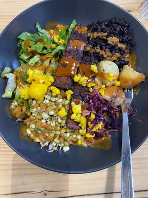 Seasoned tempeh and black rice. So tasty!!!! 
 at Daily Bowl in Exeter