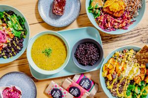 Healthy plant-based lunchtime fare. Everything is made in-house, prioritising local, organic ingredients. We serve dark roast coffees, organic teas and delectable sweet treats! at Daily Bowl in Exeter