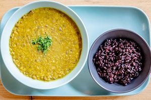 Choose our nourishing Mixed Lentil Dahl+Black Rice for a healthy warming lunch  at Daily Bowl in Exeter