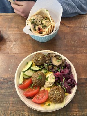 Falafel sabich plate and falafel picante sandwich  at Csicseri Gozsdu in Budapest