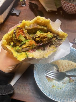 Vegan Sabich - hummus pita with grilled eggplant and their own sauce   at Csicseri Gozsdu in Budapest