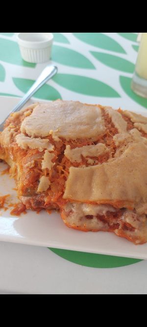 Lasaña de Berenjenas (Capas de berenjenas, salsas de tomate casera,  boloñesa y bechamel vegana.) at El Arbol in Santiago