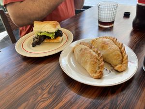 Seitan sándwich and carne empanadas   at La Vegana in Buenos Aires