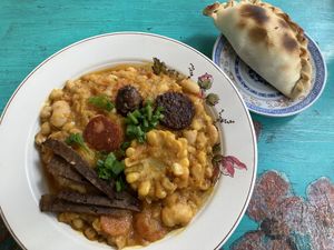 Locrazo and empanada criolla  at La Vegana in Buenos Aires