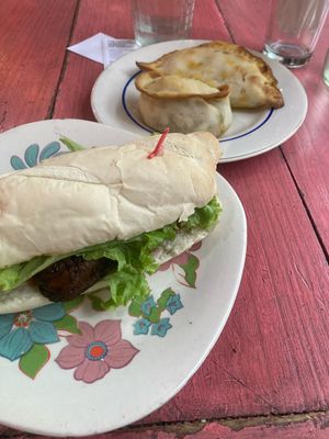Choripan y empanadas  at La Vegana in Buenos Aires