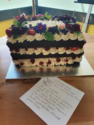 This was a cake made for me for a party. Feeds 50   at Upbeet Kai  in Christchurch