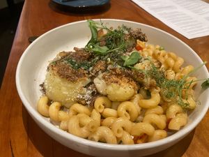 Cauliflower Kiev - Flaxseed crust felt like gummy phlegm at Agapi Bistro + Garden in Pensacola