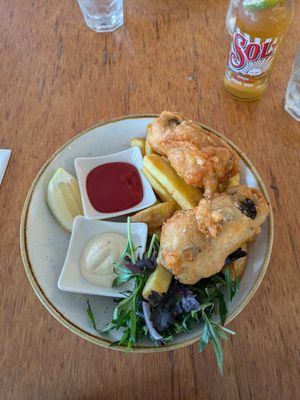 Vegan tofu "fish" and chips at Waterfront Bar & Kitchen in Paraparaumu