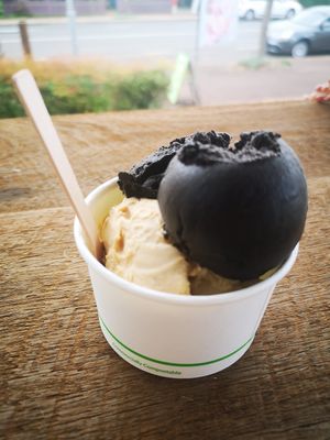 Peanut Butter & Salted Caramel on bottom, Black Hawaiian on top at Rubie's Place in Dwellingup