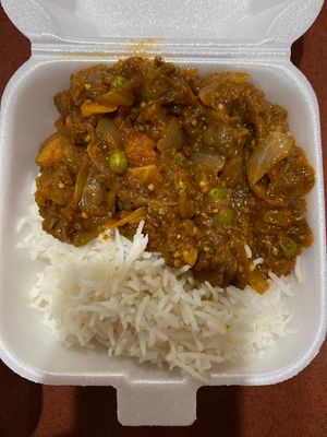 Leftovers. Sooo good. Eggplant dish! at India Town in Wyoming