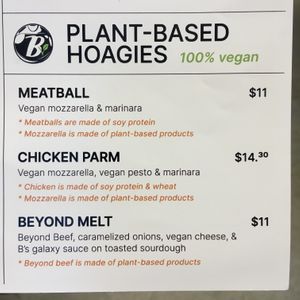 Plant-based hoagies menu  at Bozzelli's - Georgetown in Washington