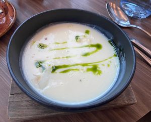 Vegan cauliflower soup   at Lava Restaurant in Grindavik