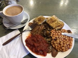 The full English and oat milk latte. Fabulous   at Lush Coffee in Whitby