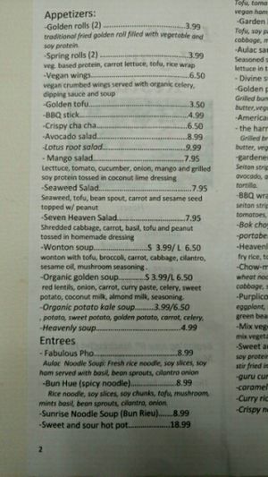 Menu page 1 at Lotus Vegan Restaurant in Pinellas Park