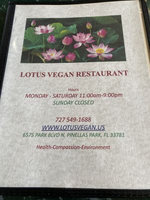Hours & Menu  at Lotus Vegan Restaurant in Pinellas Park