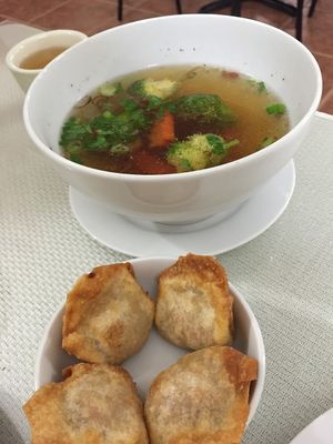 The best wonton soup ever at Lotus Vegan Restaurant in Pinellas Park