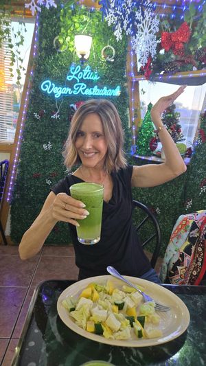 Mango salad and green goddess juice at Lotus Vegan Restaurant in Pinellas Park