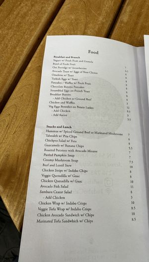 Menu  at Indabo Cafe in Kigali