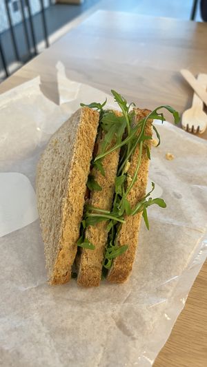 Homemade hummus sandwich  at Lebkov & Sons in Amsterdam
