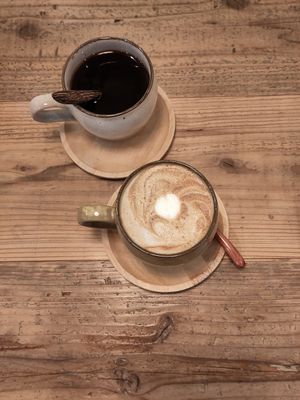 Soy latte and an Americano. at TU CASA - Zero waste & Plant based トゥ・カサ in Kyoto