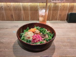 Bibimbap and strawberry soda at TU CASA - Zero waste & Plant based トゥ・カサ in Kyoto