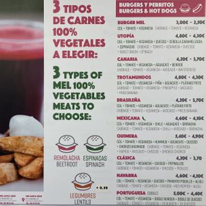 Menu left side at Burger Mel - La Marina in Tenerife