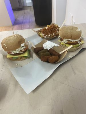 Utopia burger, croquetas, papas locas and quimera burger. at Burger Mel - La Marina in Tenerife