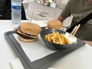 Spinach Burger with fries  at Burger Mel - La Marina in Tenerife