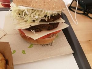 Portuguesa (double burger for 5 euro) at Burger Mel - La Marina in Tenerife