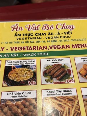 Menu  at Be Chay Vegetarian in Da Nang