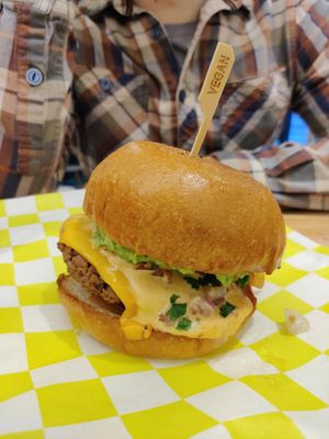 Nacho burger at Vegan Grill - Upper East Side in New York City