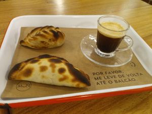 One vegana, one planteña at La Guapa Empanadas in Curitiba