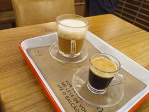 Vegan cappuccino and espresso  at La Guapa Empanadas in Curitiba