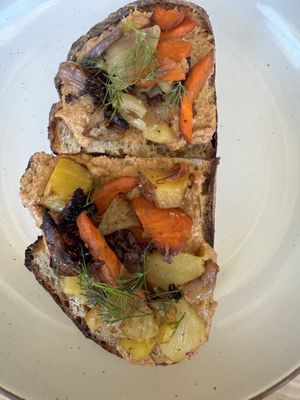 Roasted veggie and spicy cashew toast  at Bake Shop in Seattle
